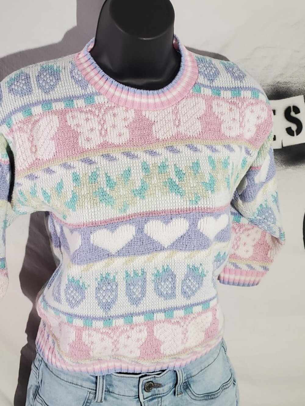 Girls vintage/80s acrylic/lurex Sweater Sz 7/8 Made in USA